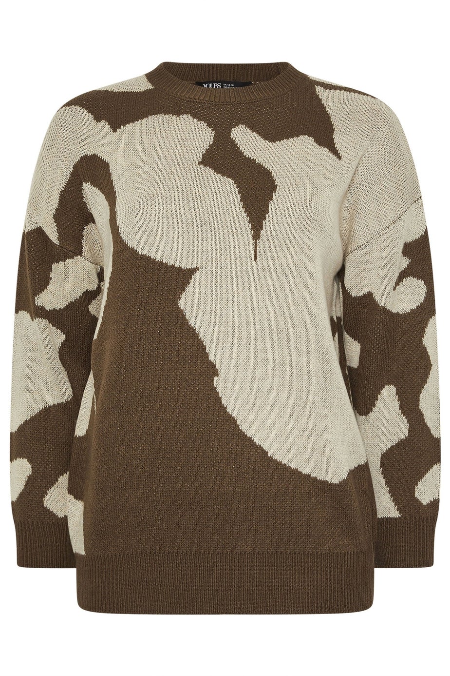 Yours Curve Brown Blurred Floral Knitted Jumper