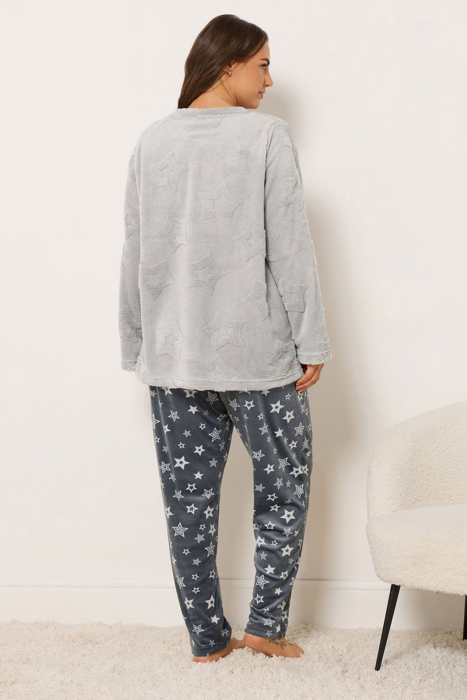 Yours Curve Grey Embossed Star Borg Lounge Set