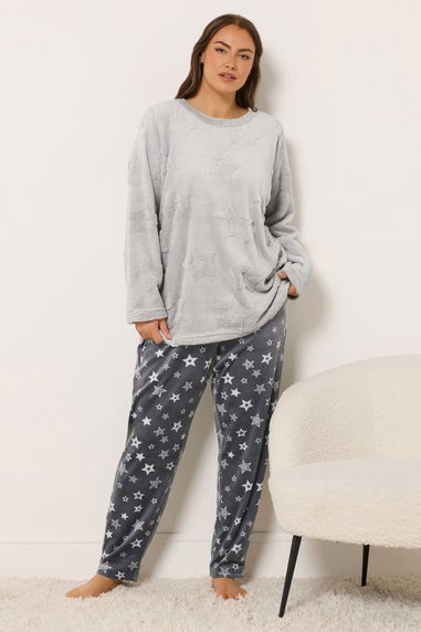 Yours Curve Grey Embossed Star Borg Lounge Set