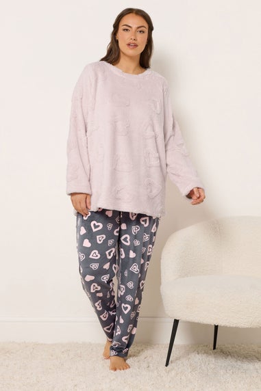 Yours Curve Pink Heart Texture Borg Lounge Set