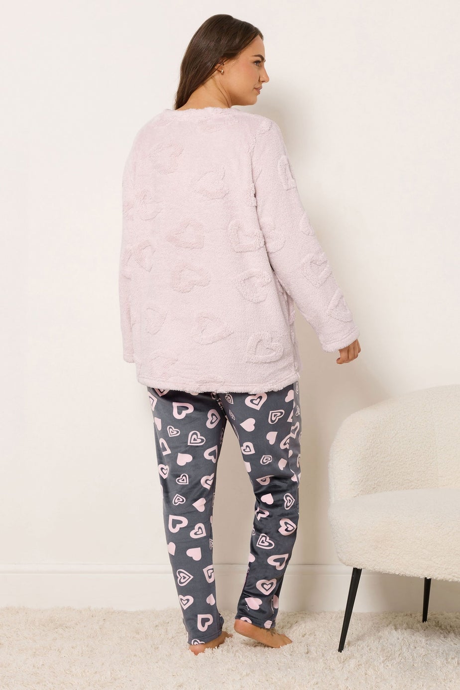 Yours Curve Pink Heart Texture Borg Lounge Set
