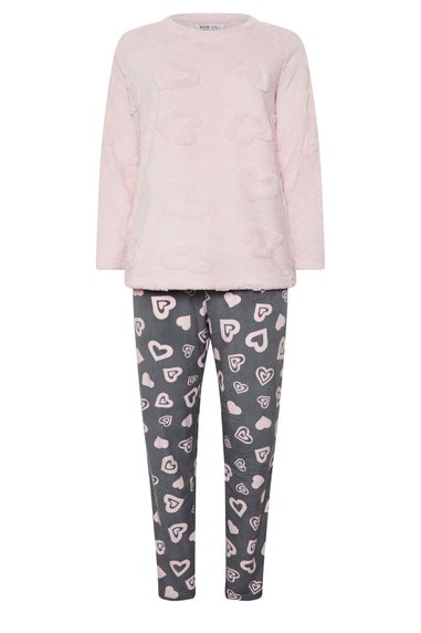 Yours Curve Pink Heart Texture Borg Lounge Set