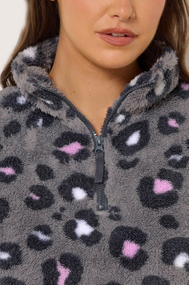 Yours Curve Grey Animal Print Borg Lounge Set