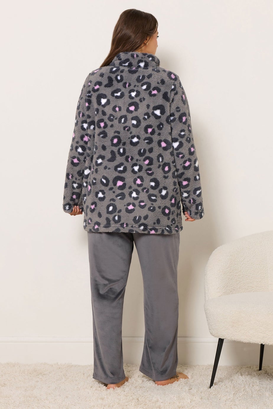 Yours Curve Grey Animal Print Borg Lounge Set