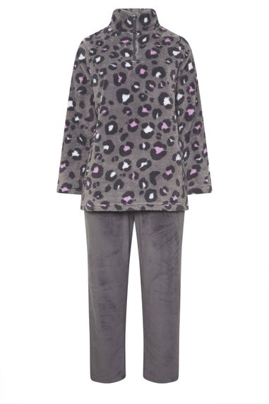Yours Curve Grey Animal Print Borg Lounge Set
