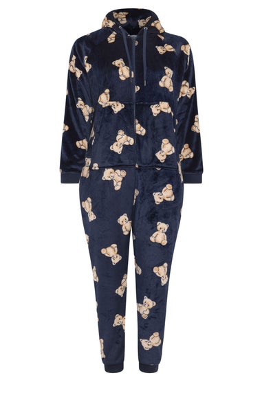 Yours Curve Navy Blue Teddy Bear Print Onesie