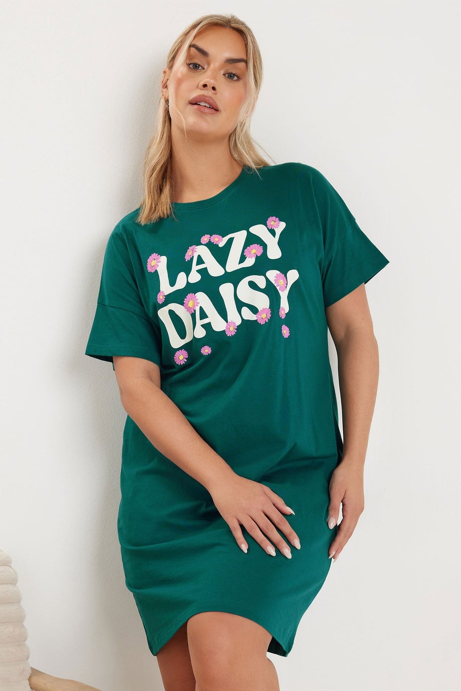 Yours Curve 2 Pack Green 'Lazy Daisy' Slogan Printed Nightdresses