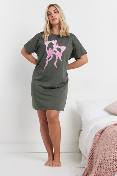 Yours Curve 2 Pack Grey & Pink Bow Print Nightdresses