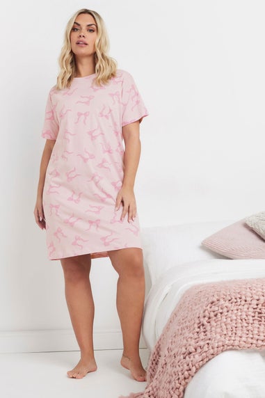 Yours Curve 2 Pack Grey & Pink Bow Print Nightdresses