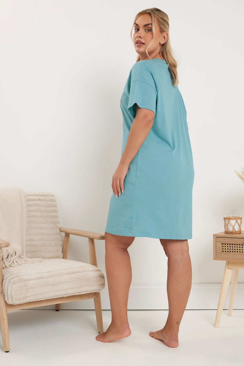Yours Curve 2 Pack Cotton Blue 'Brunch Club' Nightdresses