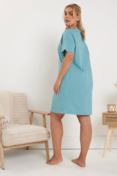 Yours Curve 2 Pack Cotton Blue 'Brunch Club' Nightdresses