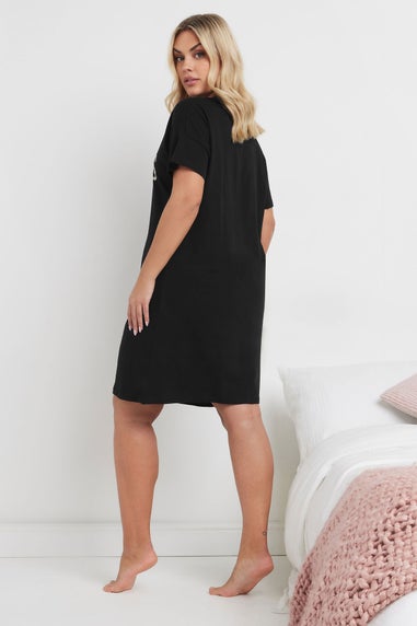 Yours Curve 2 Pack Black 'Weekend Vibes' Leopard Print Nightdresses