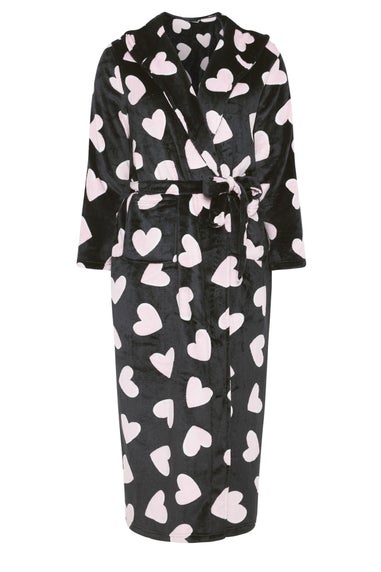 Yours Curve Black Love Heart Maxi Dressing Gown
