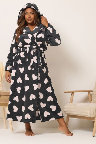 Yours Curve Black Love Heart Maxi Dressing Gown