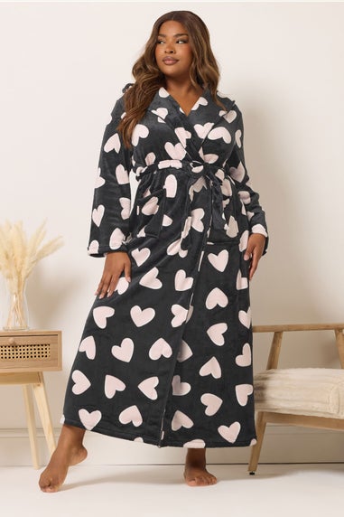 Yours Curve Black Love Heart Maxi Dressing Gown