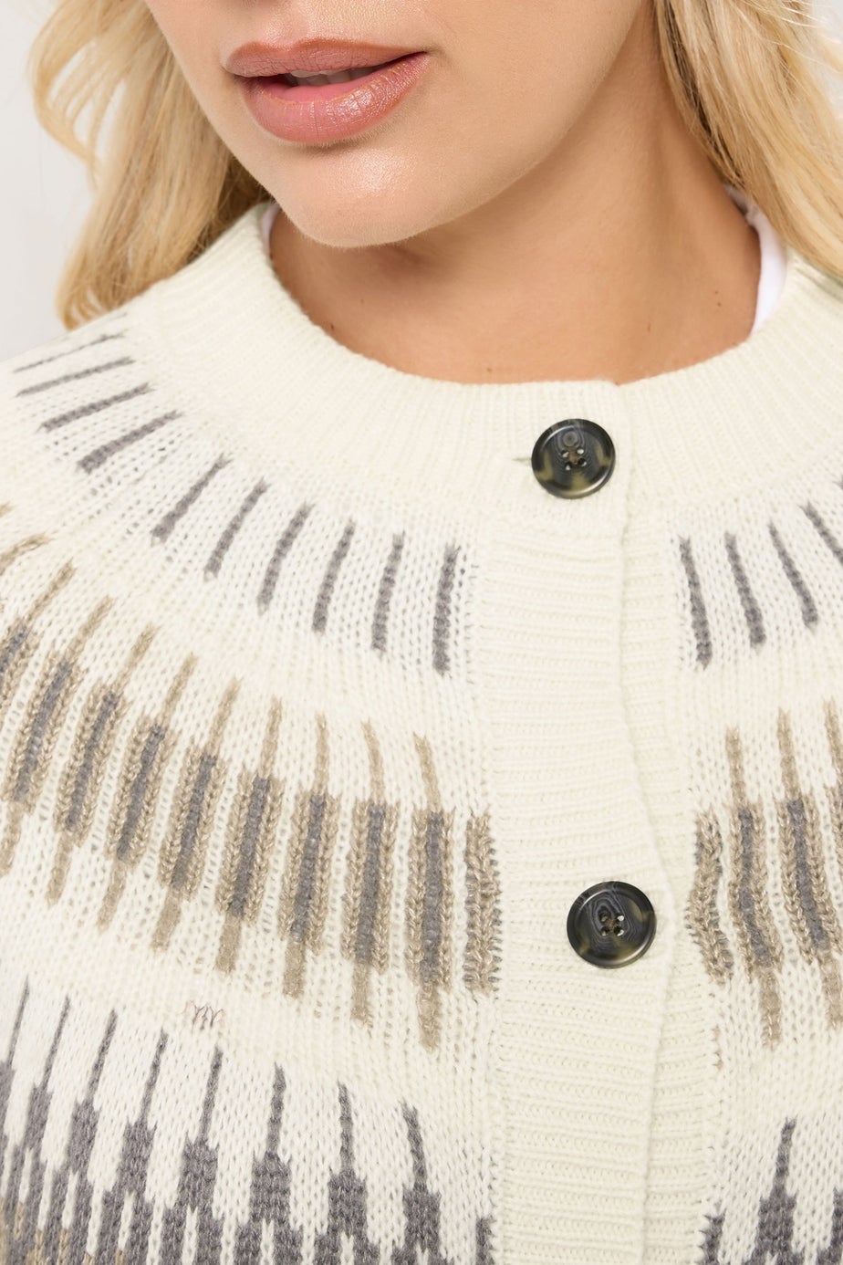 Yours Curve Natural Brown Fairisle Knitted Cardigan