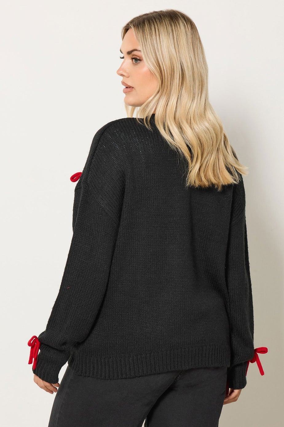 Yours Curve Black Bow Detail Knitted Cardigan
