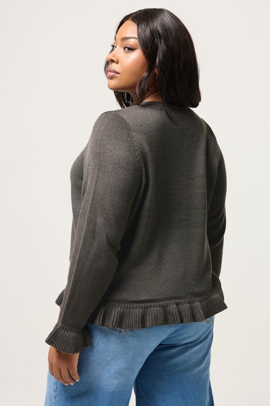 Yours Curve Charcoal Grey Frill Trim Cardigan