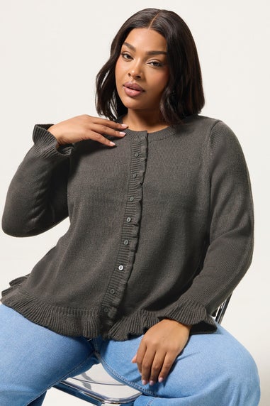 Yours Curve Charcoal Grey Frill Trim Cardigan