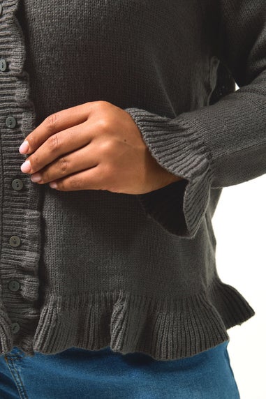 Yours Curve Charcoal Grey Frill Trim Cardigan