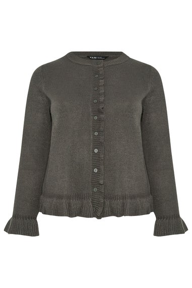Yours Curve Charcoal Grey Frill Trim Cardigan