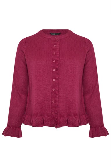 Yours Curve Wine Red Frill Trim Cardigan