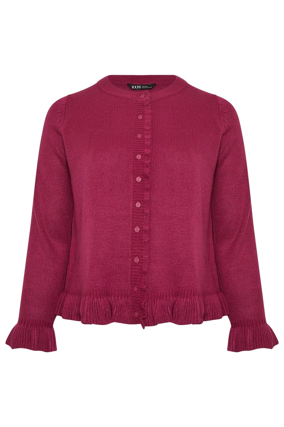 Yours Curve Wine Red Frill Trim Cardigan