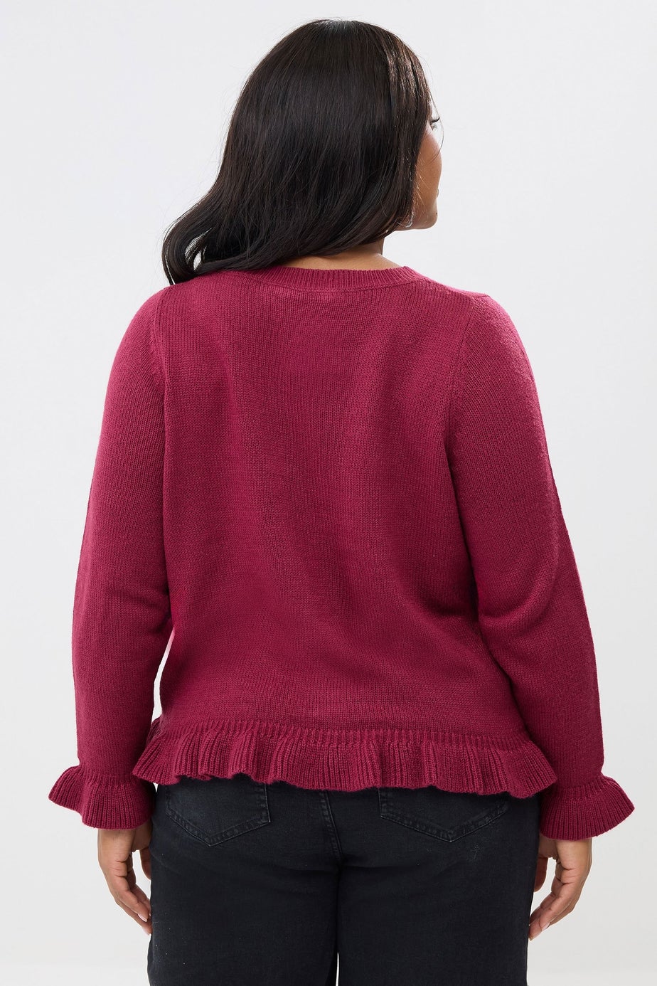 Yours Curve Wine Red Frill Trim Cardigan