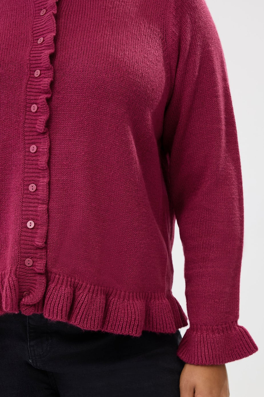 Yours Curve Wine Red Frill Trim Cardigan
