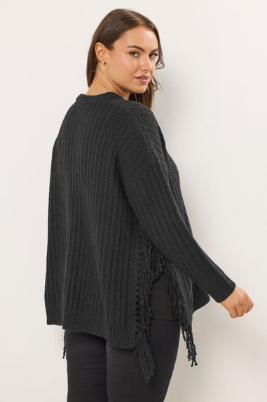 Yours Curve Black Fringe Knitted Jumper