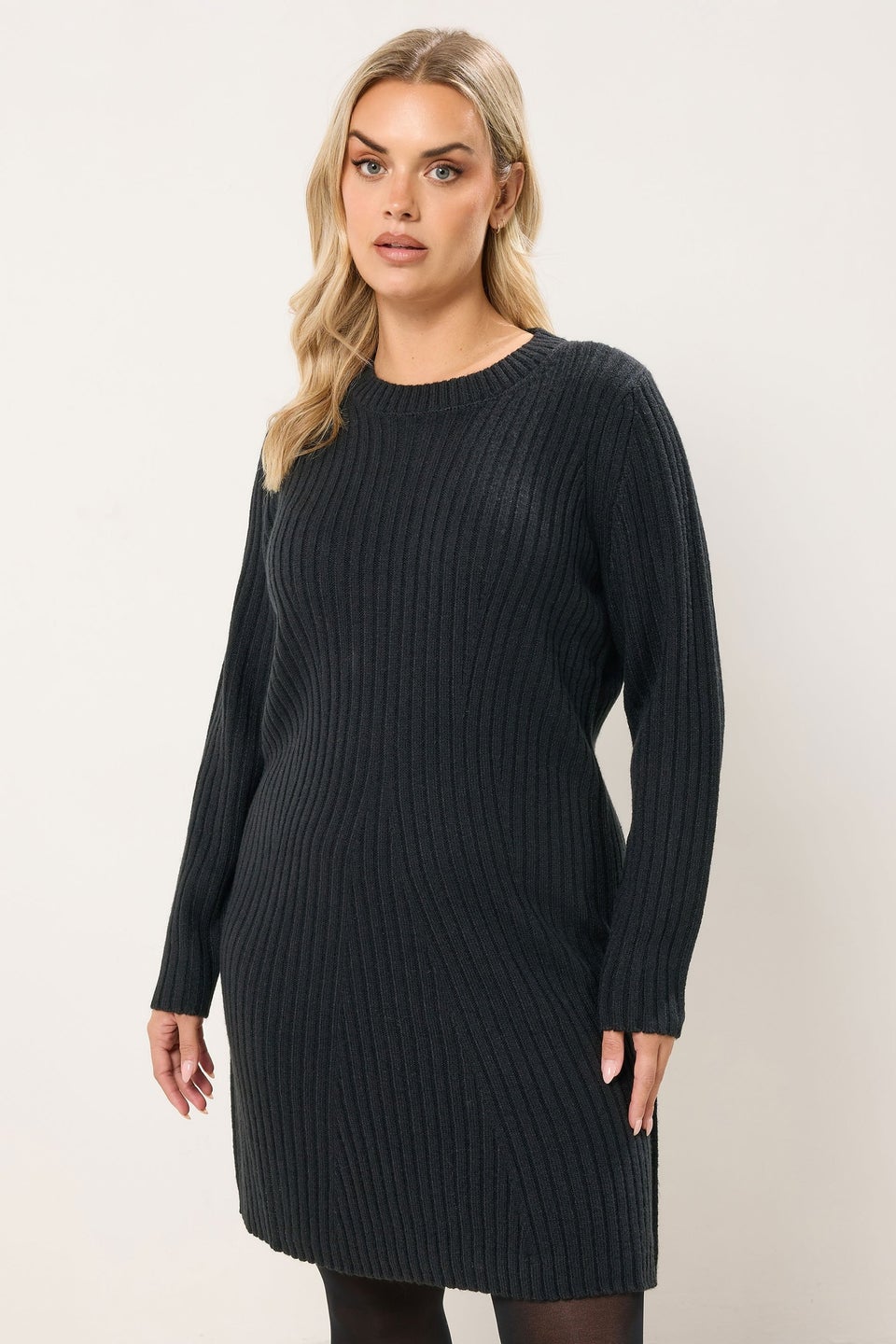Yours Curve Black Ribbed Mini Jumper Dress