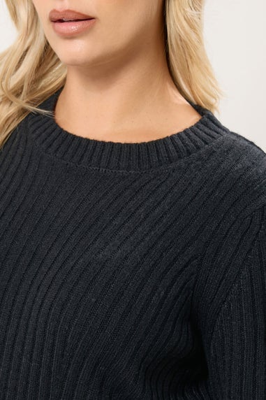 Yours Curve Black Ribbed Mini Jumper Dress