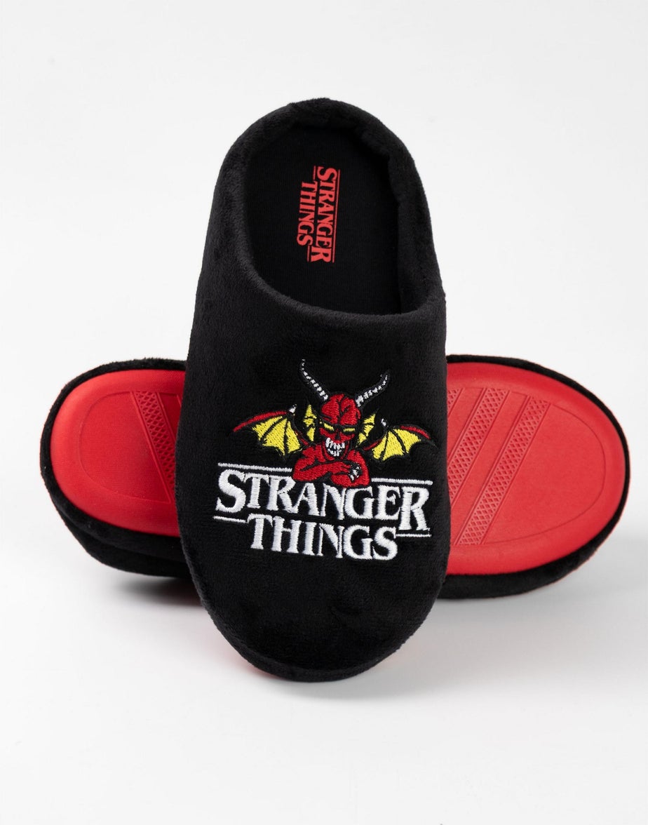 Stranger Things Kids Black Mule Slippers (Older 12-5 years)