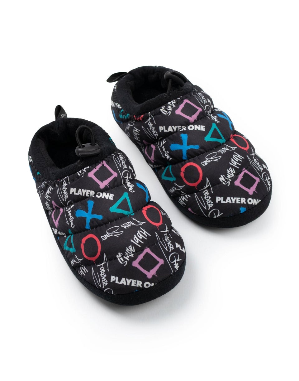 PlayStation Kids Black Graphics Loafer Slippers (Older 12-5 years )