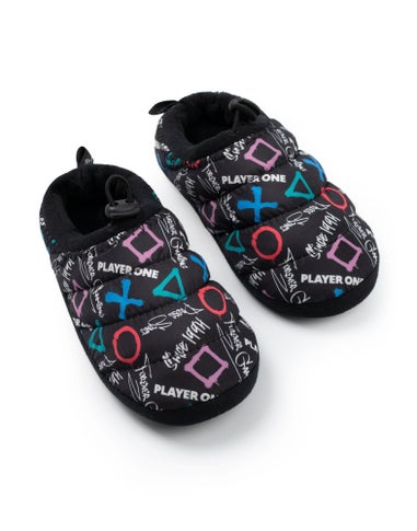 PlayStation Kids Black Graphics Loafer Slippers (Older 12-5 years )