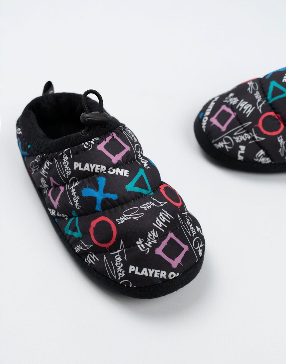 PlayStation Kids Black Graphics Loafer Slippers (Older 12-5 years )