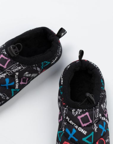 PlayStation Kids Black Graphics Loafer Slippers (Older 12-5 years )