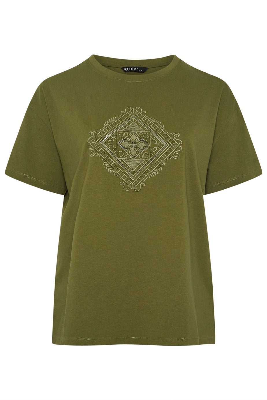 Yours Curve Green Embroidered Boho Diamond Oversized T-Shirt