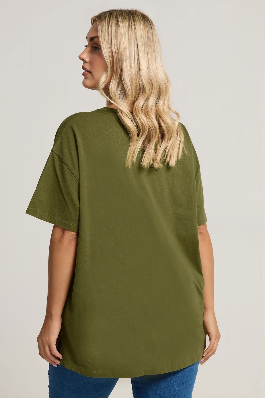 Yours Curve Green Embroidered Boho Diamond Oversized T-Shirt