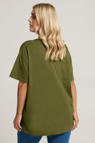 Yours Curve Green Embroidered Boho Diamond Oversized T-Shirt