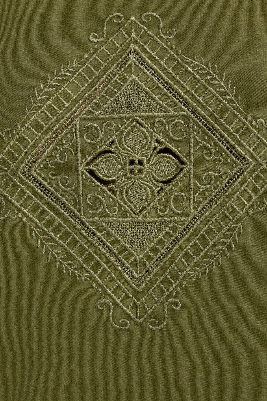 Yours Curve Green Embroidered Boho Diamond Oversized T-Shirt