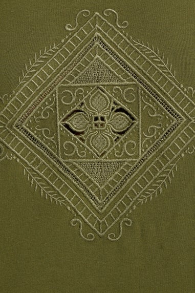 Yours Curve Green Embroidered Boho Diamond Oversized T-Shirt