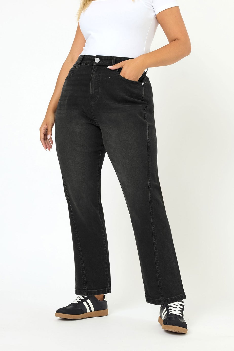 Yours Curve Black Washed Carrot Leg Jeans