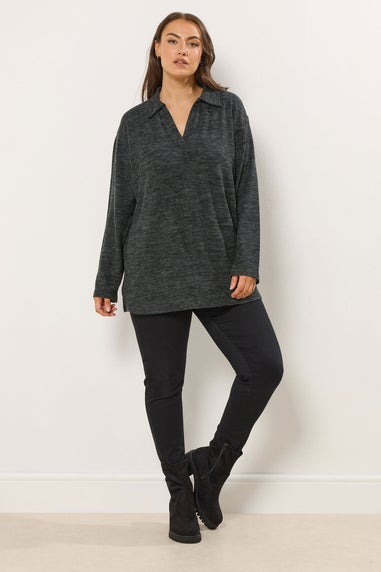 Yours Curve Charcoal Grey Soft Touch Collared Jumper