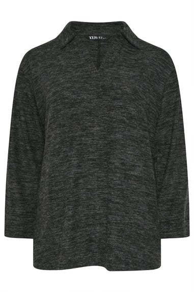 Yours Curve Charcoal Grey Soft Touch Collared Jumper