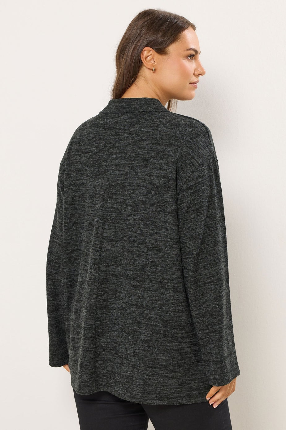 Yours Curve Charcoal Grey Soft Touch Collared Jumper