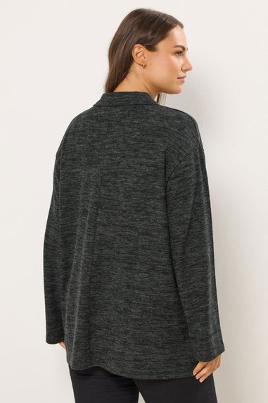 Yours Curve Charcoal Grey Soft Touch Collared Jumper
