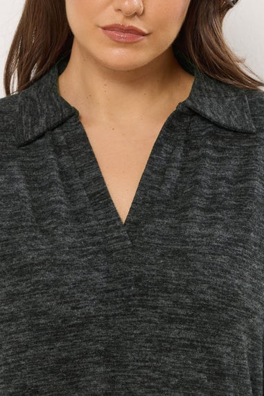 Yours Curve Charcoal Grey Soft Touch Collared Jumper