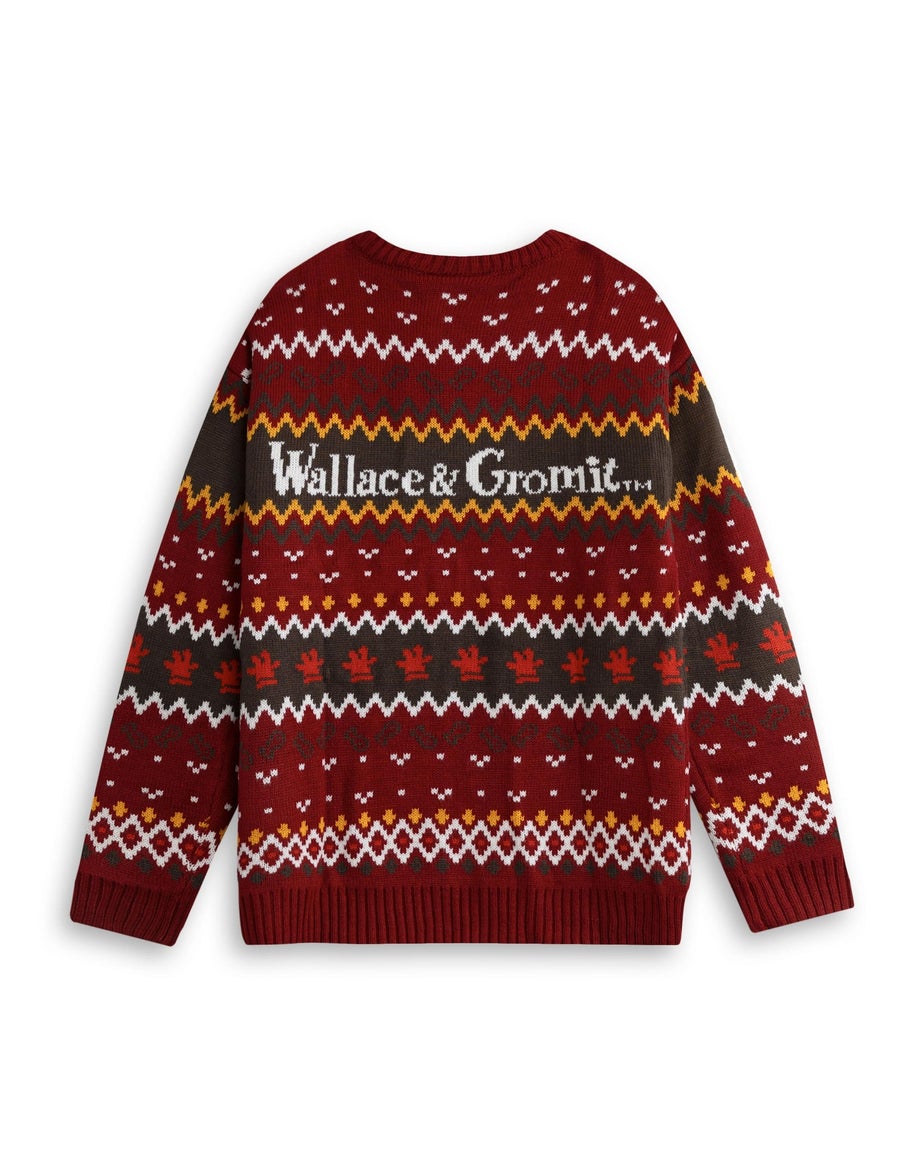 Wallace And Gromit Maroon With Multicolour Details Christmas Jumper