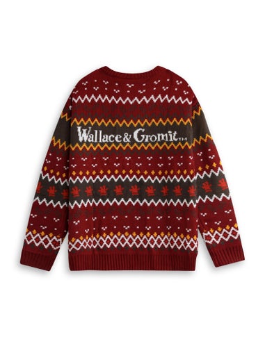 Wallace And Gromit Maroon With Multicolour Details Christmas Jumper